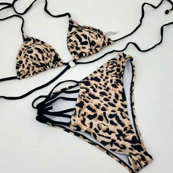 New Leopard Cut Out High Waist Bikini Set Swimsuit - Picture 5 of 7
